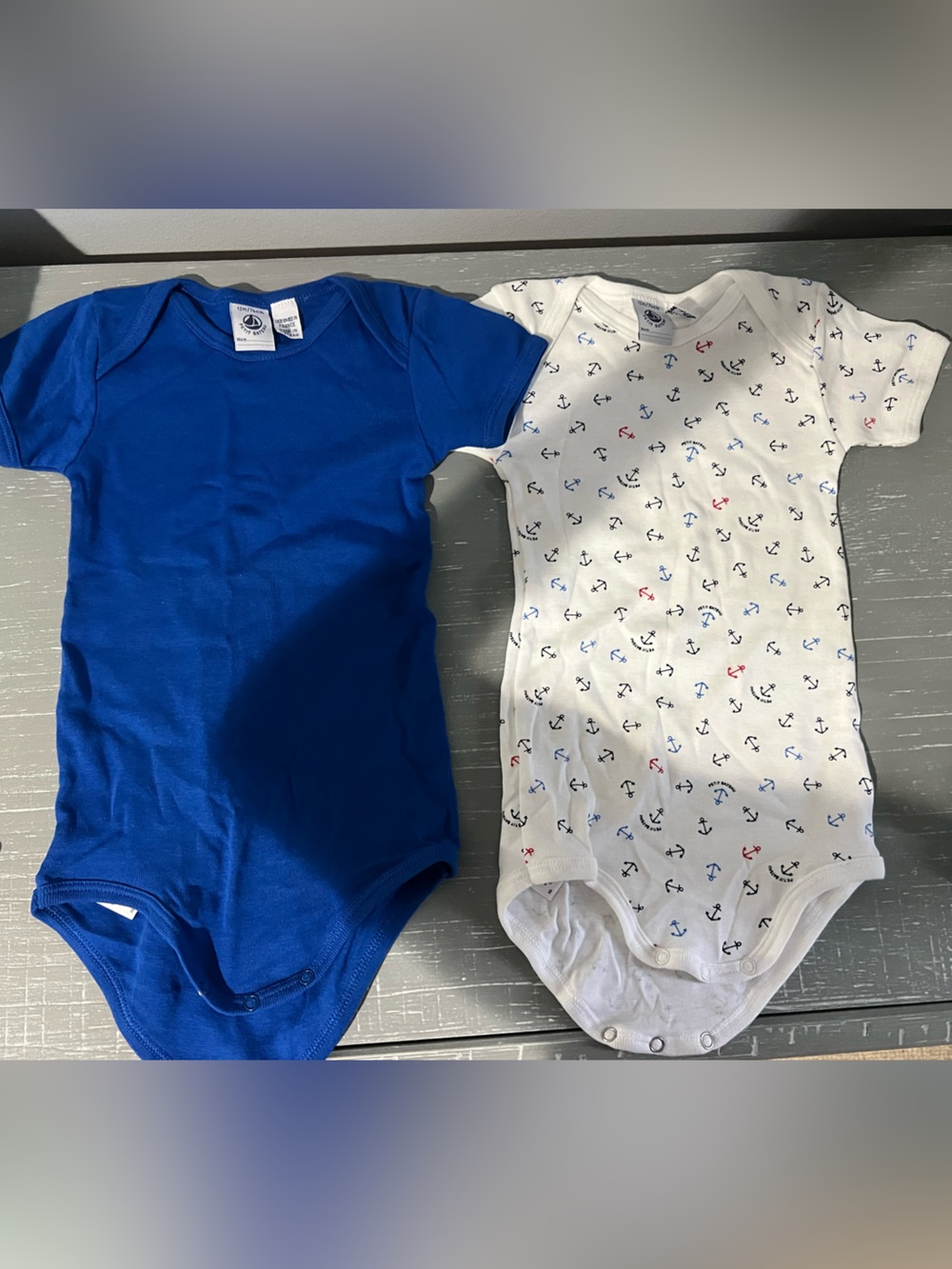 Petit Bateau Royal Blue Solid & White Anchor Print Baby Bodysuits